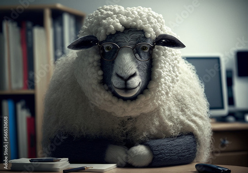 Sheep in an office, working. Generative AI 