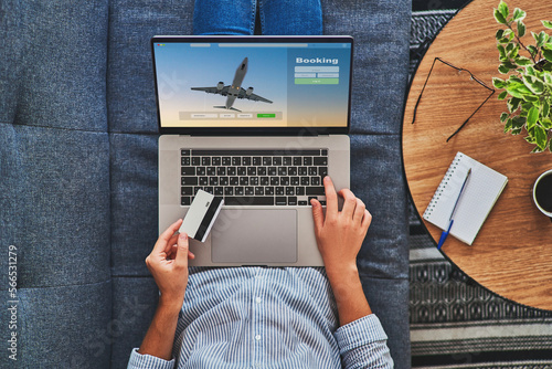 Online booking and buying plane tickets using computer and credit card