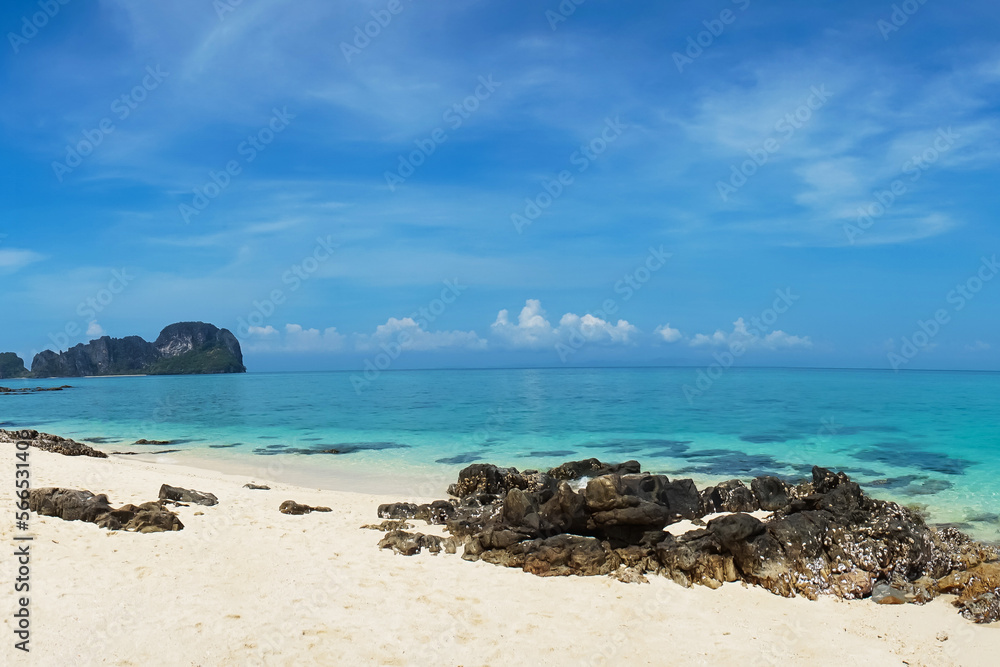 Obraz premium Tropical forest, sea coast, beach and sky. Phuket, Thailand. Traveling concept.