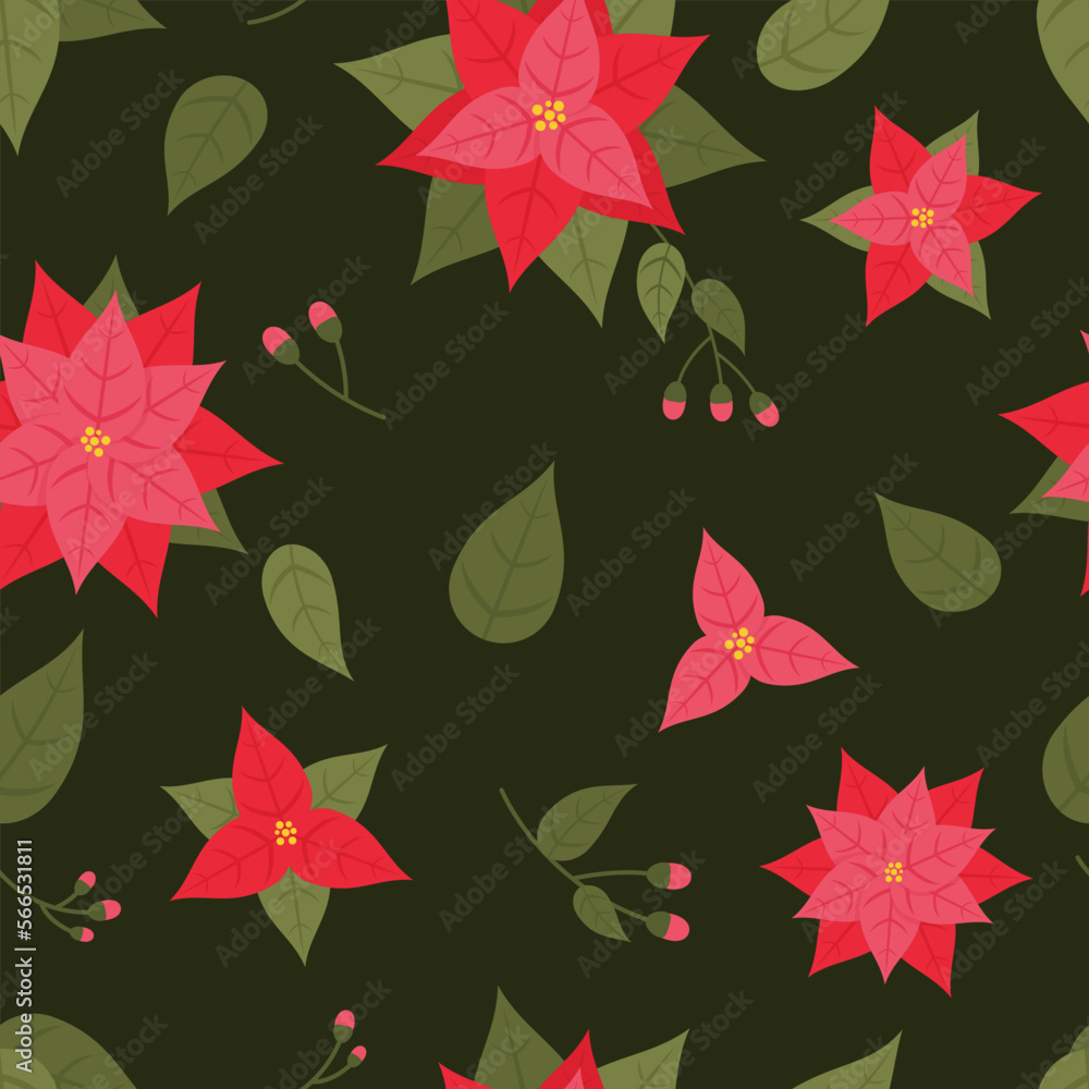 Blooming Poinsettia Flower Seamless Pattern Blooming Poinsettia Flower Seamless Pattern