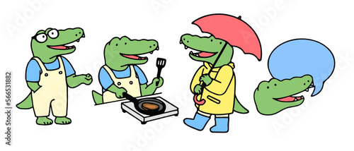 Set of cute crocodile cartoon character, isolated on white background, vector illustration