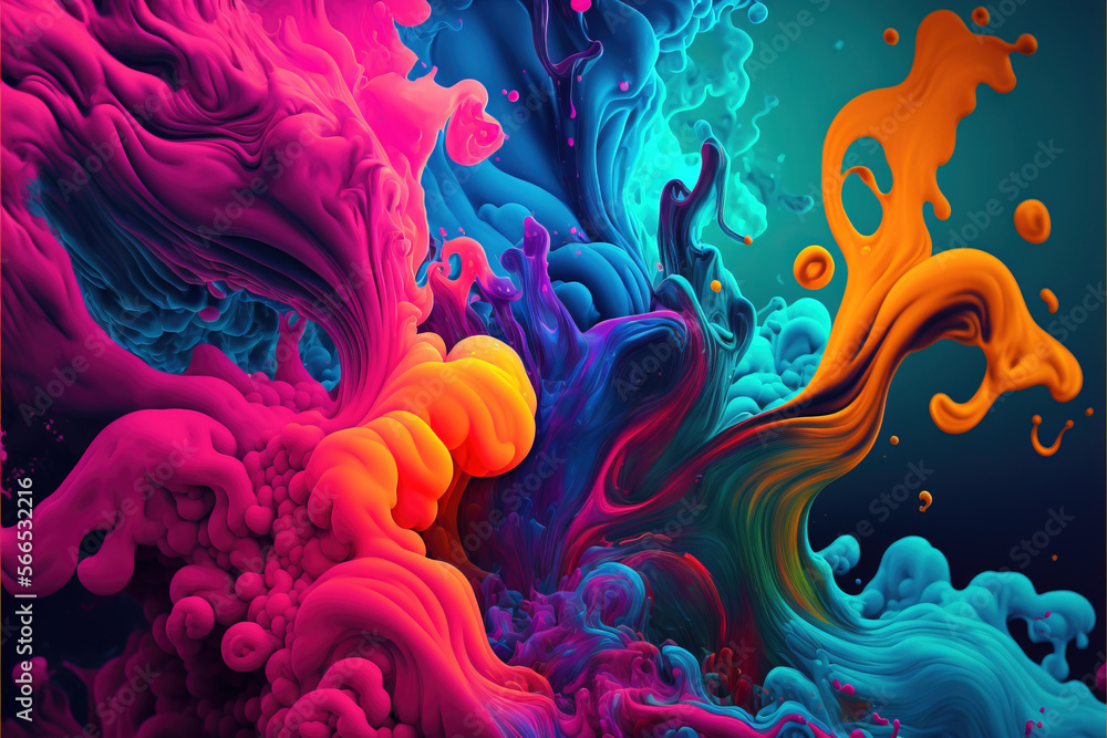 Obraz premium Festival of colors, colorful rainbow holi paint color powder explosion isolated white wide panorama background, created with Generative AI technology