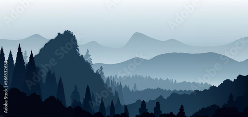 Mountain landscape vector illustration background with lake