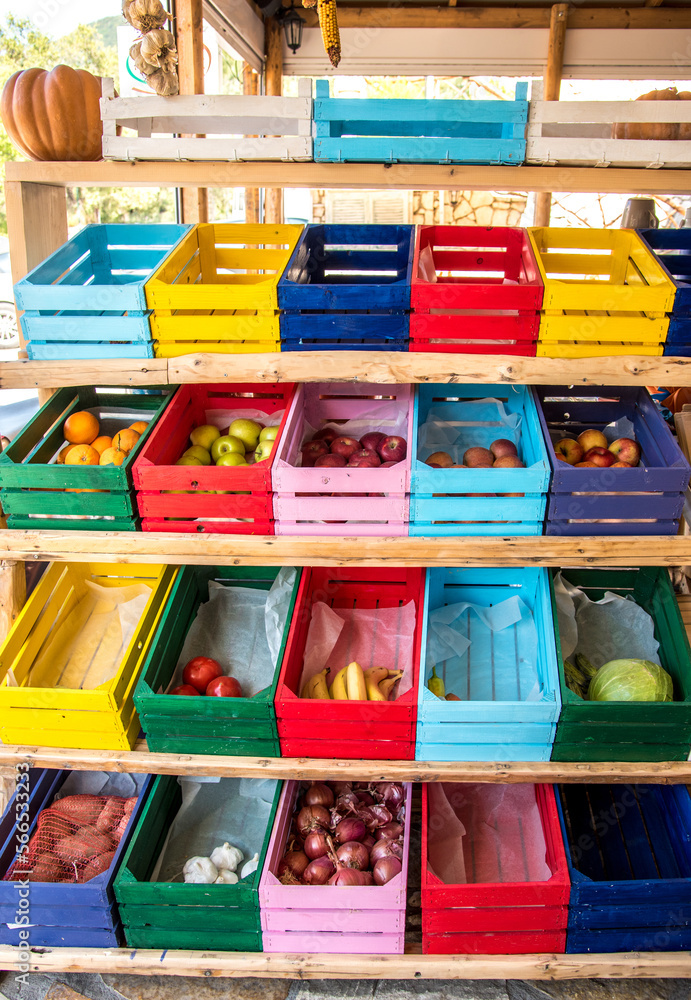Abstract image with colorful boxes with products. (Marketing, sales, ideas - concept)