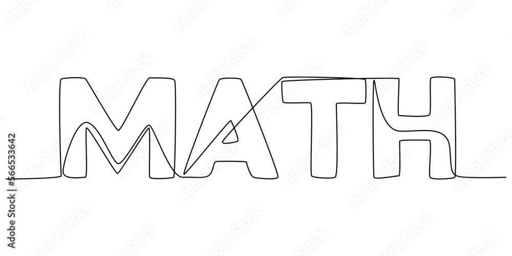 One continuous line of Math word. Thin Line Illustration vector concept. Contour Drawing Creative ideas.