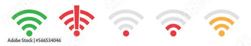 Wireless icon set. No wifi. Different levels of Wi Fi signal. Vector illustration on white background 10 eps.