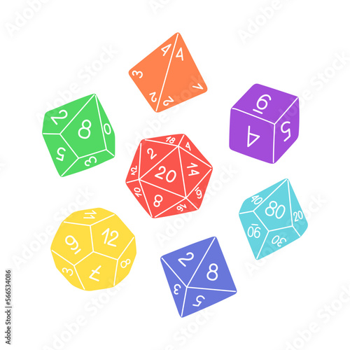 D8 D10 D12 D20 Dice for Board games, RPG dice set for table game vector