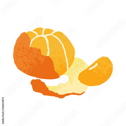 Tangerine, mandarin. Fresh orange clementine fruit with wedge piece, peel. Tropical citrus with segment, slice. Natural vitamin southern food. Flat vector illustration isolated on white background