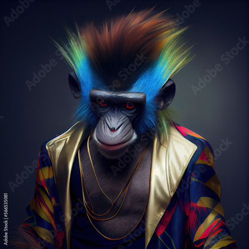 Glamour mandrill dressed as a human, Generative AI