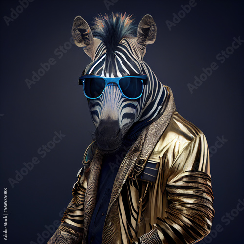 Glamour zebra dressed as a human, Generative AI