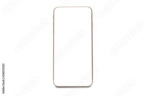 pink smartphone with white screen mockup and  isolated on transparent PNG file background	
, smartphone frameless application design concept.