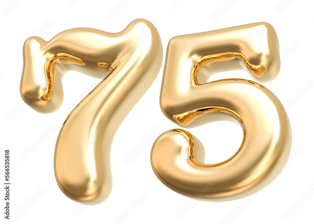 3D Gold Modern Number 75 3D Gold Modern Number 75