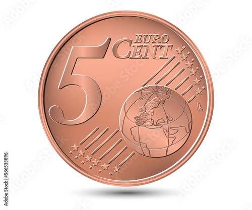 Five euro cent coin. Reverse coin. Vector illustration.