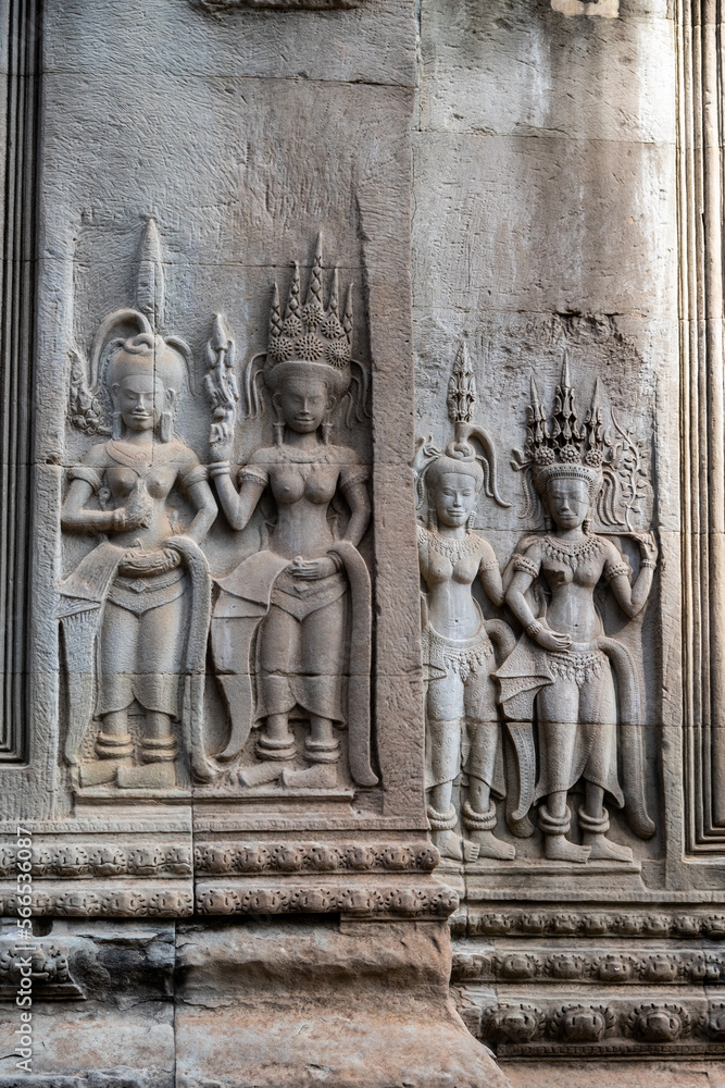 Apsara Dancing Carvings at Angkor Wat. Is the biggest temple complex in the world. Siem Riep. Cambodia