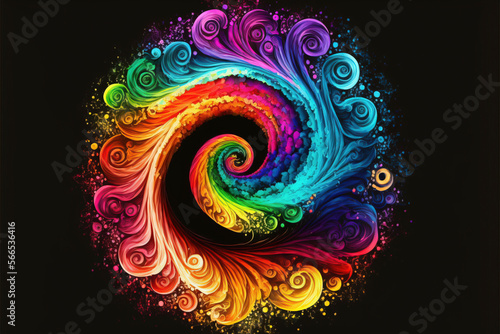 Spiral Happy Holy colorful background. Festival of colors, colorful rainbow holi paint color powder explosion isolated white wide panorama background.