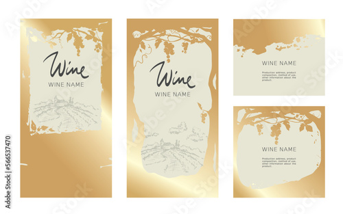 Collection labels for wine. Vector illustration, set of backgrounds with gold patterns and gold strokes.	