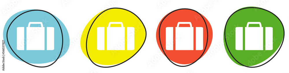 Banner mit 4 bunten Buttons: Gepäck, Koffer oder Reisekoffer Banner mit 4 bunten Buttons: Gepäck, Koffer oder Reisekoffer