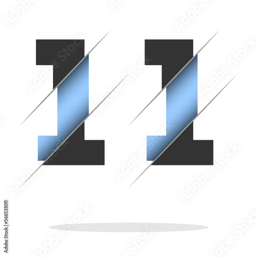 11 number, 3d cut design. Icon for celebration design. Vector typography. Creative black design. Vector texture.