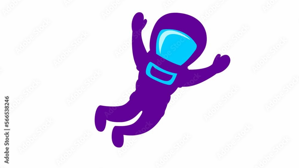 Animated cute violet astronaut in zero gravity. Spaceman flies in weightlessness. Vector flat illustration isolated on the white background. Animated cute violet astronaut in zero gravity. Spaceman flies in weightlessness. Vector flat illustration isolated on the white background.
