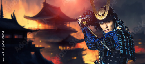 Plakat 炎上する城で戦うサムライ 戦国時代 時代劇