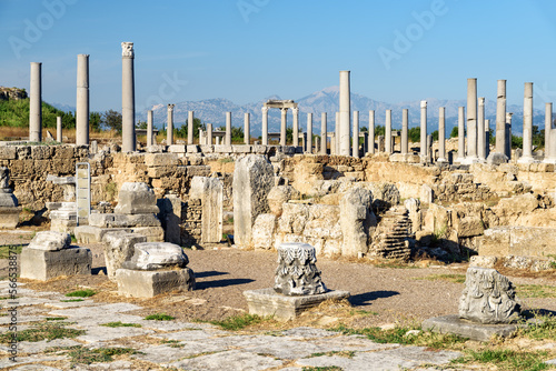 Scenic ruins of Perge (Perga) at Antalya Province, Turkey photo