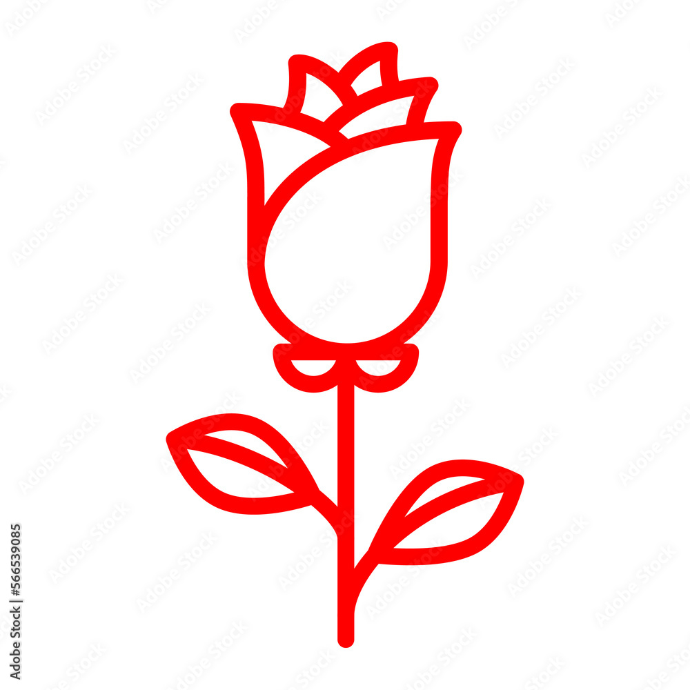 Happy Valentines Day card, red rose flower, simple line icon Happy Valentines Day card, red rose flower, simple line icon