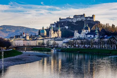 The River Salzach glitters in winter as it flows through Salzburg