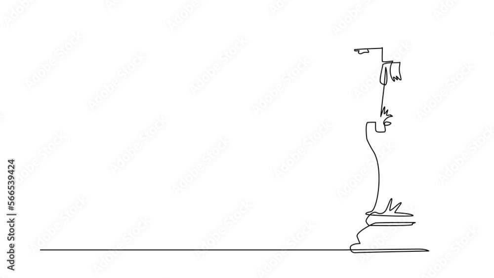 Animated self drawing of continuous line draw businesswoman on top of big rook chess piece using telescope looking for success, opportunities, future business trends. Full length one line animation Animated self drawing of continuous line draw businesswoman on top of big rook chess piece using telescope looking for success, opportunities, future business trends. Full length one line animation