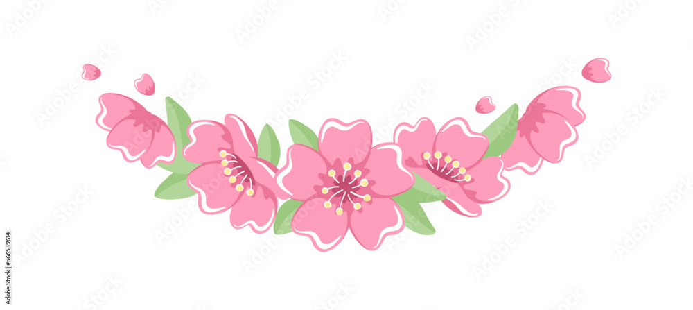 Cherry Blossom Divider Illustration. Spring Floral Design Element.