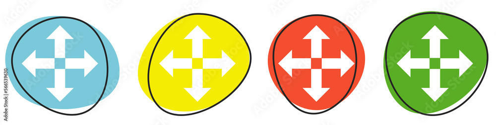 Banner mit 4 bunten Buttons: Pfeile in 4 Richtungen Banner mit 4 bunten Buttons: Pfeile in 4 Richtungen