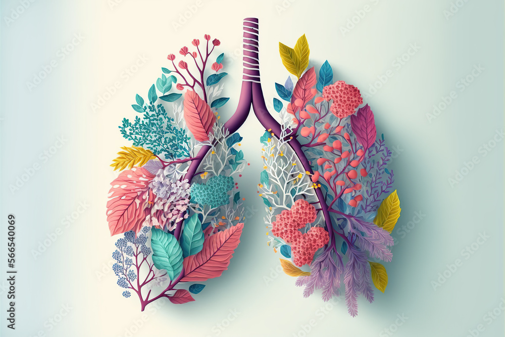 Lung made of colorful flowers. Generative AI illustrations. - obrazy, fototapety, plakaty 