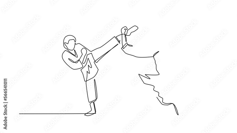 Animated self drawing of continuous line draw two karate men fighters ready to fight. Professional karate sport fighters standing fighting practicing karate together. Full length single line animation Animated self drawing of continuous line draw two karate men fighters ready to fight. Professional karate sport fighters standing fighting practicing karate together. Full length single line animation