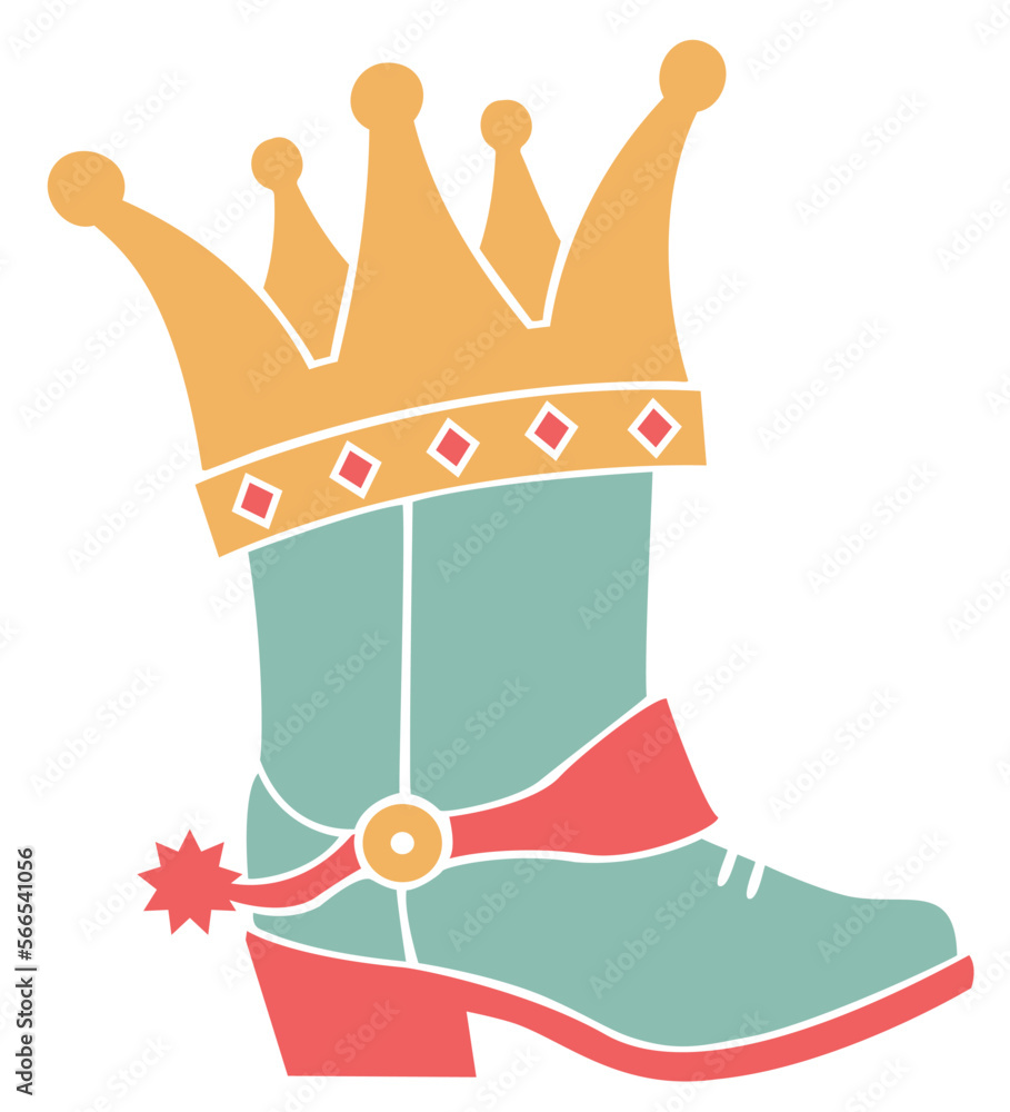 Cowboy boot with gold crown. Cowgirl boot with princess crown vector ...