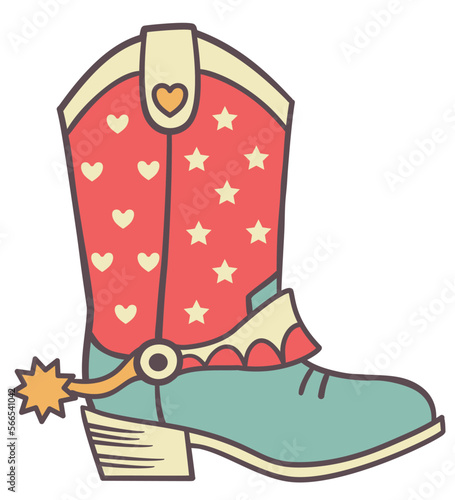Cowboy boots for little boy or girl vector illustration. Little cowboy boot illustration for birthday party printable isolated on white background.