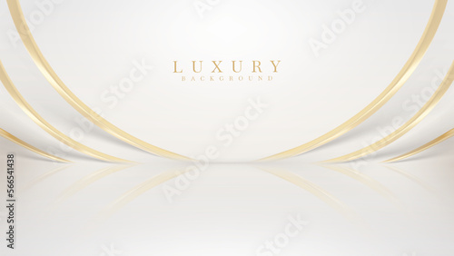 White luxury background with golden curve elements and light effect decoration.