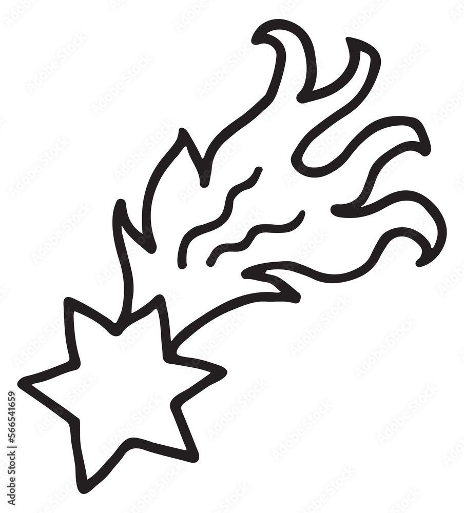 Shooting star doodle. Magic wish symbol. Falling comet Shooting star doodle. Magic wish symbol. Falling comet