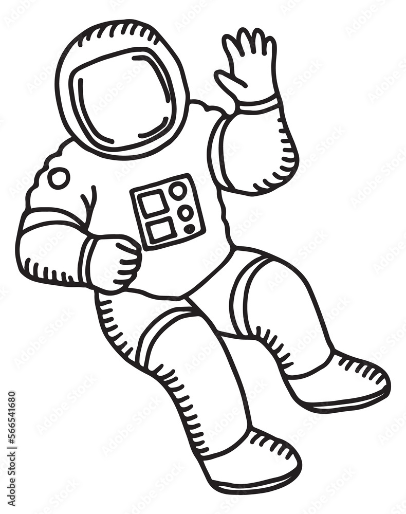 Obraz premium Flying astronaut doodle. Hand drawn spaceman suit