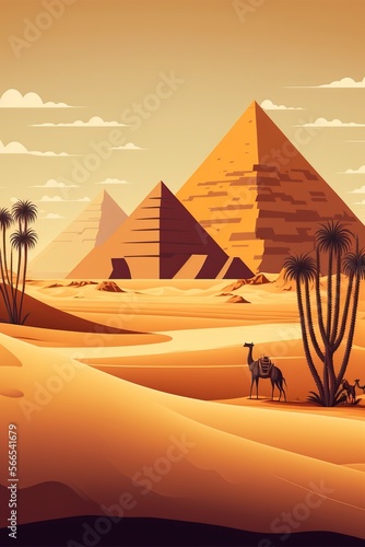 illustration of cartoon, landscape of the pyramids of Egypt, generative AI