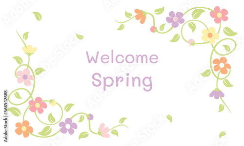 Welcome spring card with flowers and vine