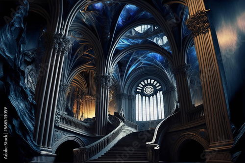 Obraz na płótnie Generative AI illustration interior design low angle of catholic church with big
