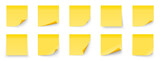 Yellow stick note collection. Realystic stick note isolated on white background. Yellow paper reminder. Post it notes collection with shadow - stock vector.