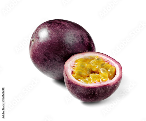 passion fruit with one halved isolated