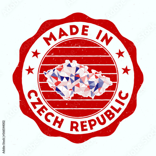 Made In Czech Republic. Country round stamp. Seal of Czech Republic with border shape. Vintage badge with circular text and stars. Vector illustration.