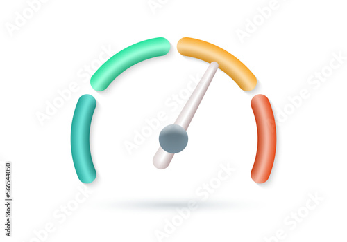 Speedometer 3d icon. Gauge meter, speed indicator signs. Credit score, risk scale design. Vector illustration.