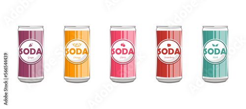 Collection fruit juice mixed cans with soda on isolated background, Vector illustration.