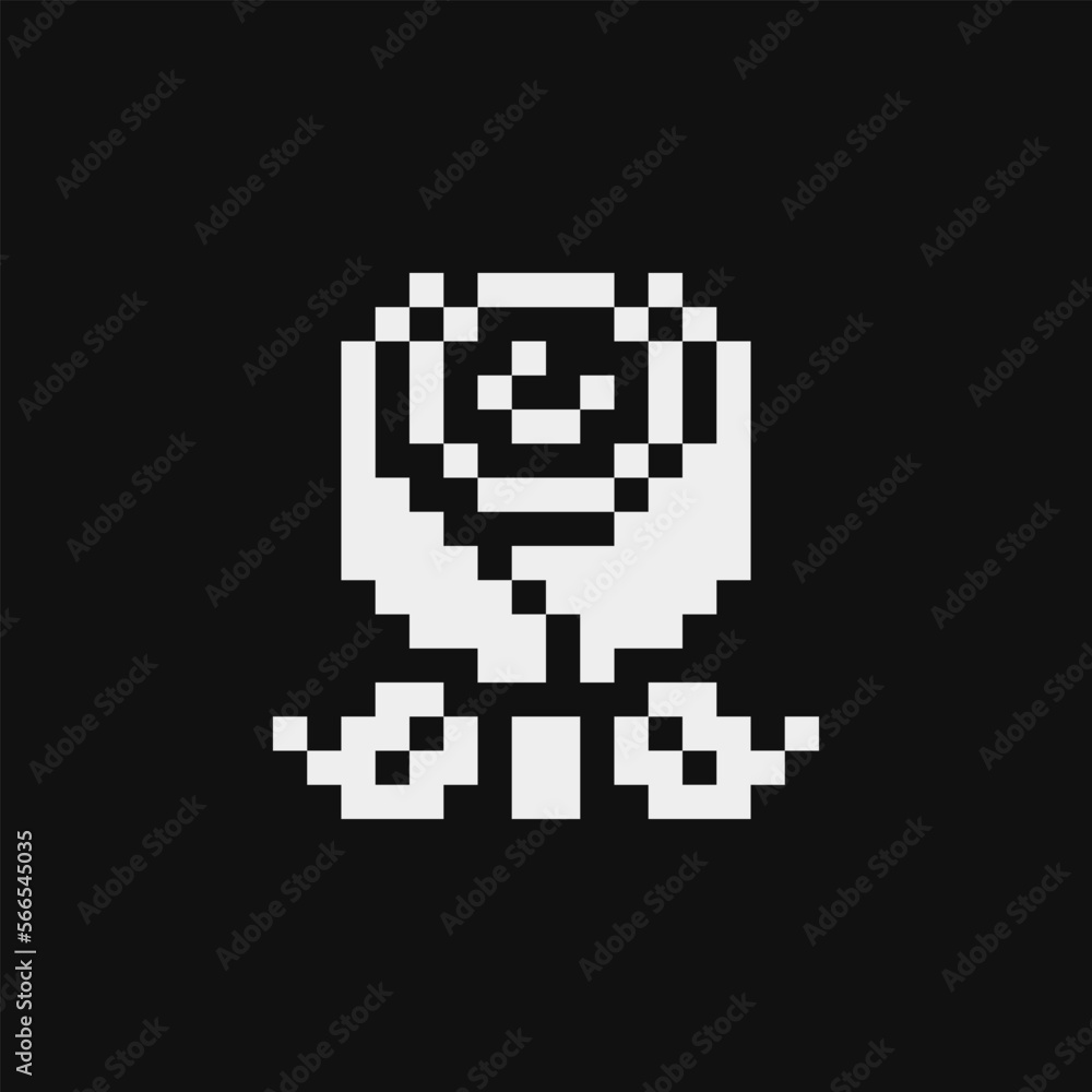 Rose icon. Pixel art. Logo of the flower shop. Element for the design of the greeting card International Women's Day, Mother's Day. Sticker design. Isolated vector illustration. Rose icon. Pixel art. Logo of the flower shop. Element for the design of the greeting card International Women's Day, Mother's Day. Sticker design. Isolated vector illustration.