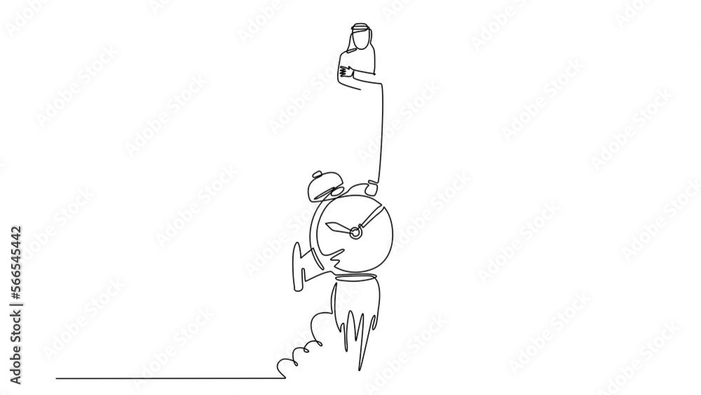 Animated self drawing of continuous line draw businessman riding alarm clock rocket ship with fire, clouds. Time, limited, deadline. Time to work. Countdown shuttle. Full length one line animation Animated self drawing of continuous line draw businessman riding alarm clock rocket ship with fire, clouds. Time, limited, deadline. Time to work. Countdown shuttle. Full length one line animation
