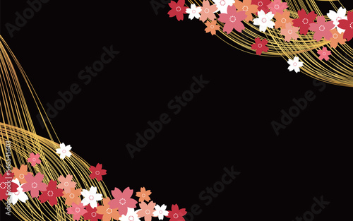 黒背景に金のラインと桜のアレンジ