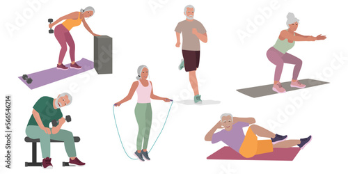 Senior active men and woman doing workout