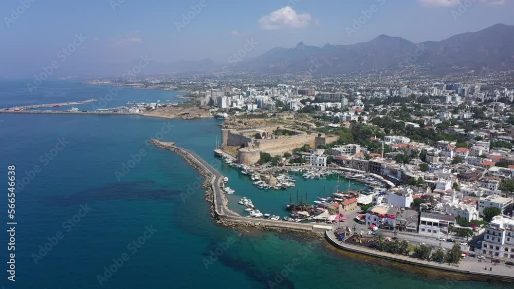 North Cyprus, Girne, old city and historic city walls drone footage, 0e01 North Cyprus, Girne, old city and historic city walls drone footage, 0e01